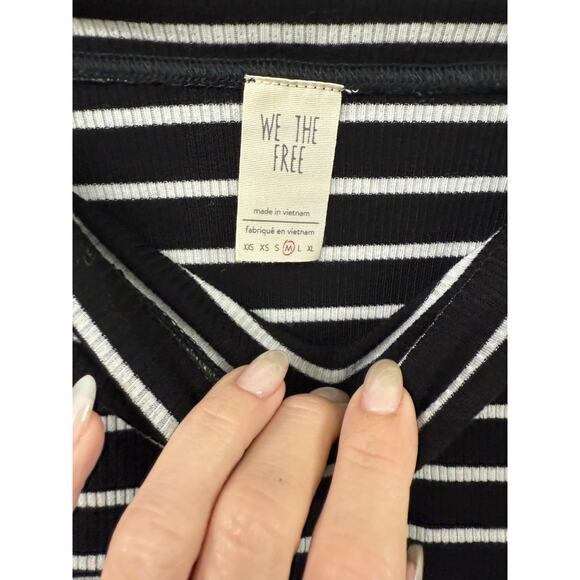 We The Free Melbourne Striped Off-The-Shoulder Rib Knit Top Black White M ($48) - Picture 2 of 5